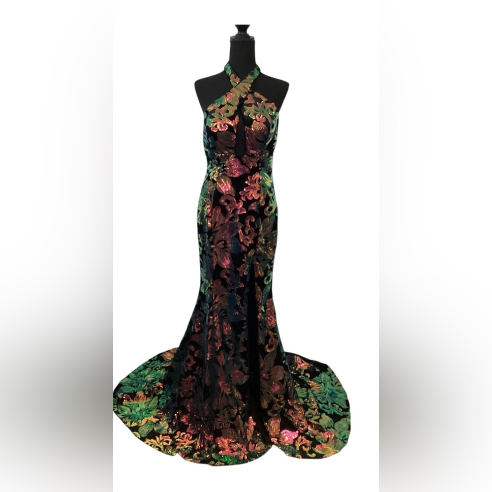 Jonathan Kayne Elegant Multicolor Evening Dress Size8